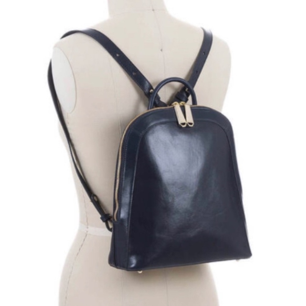 Brahmin Navy Blue Leather Backpack with Gold Hardware - Picture 2 of 16